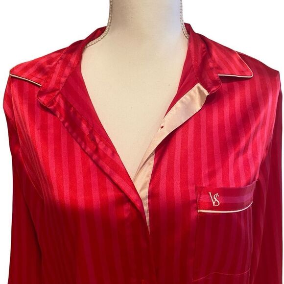Victoria’s Secret Pink Red Satin Shirt Size Medium - Picture 2 of 5